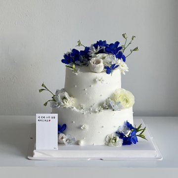 2단 케이크 - 화이트&블루