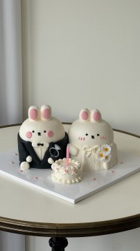 숲속 토끼 신랑신부 웨딩 입체케이크 (기념일/브라이덜)🐰💍