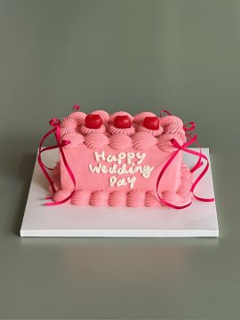 핑크 체리 직사각 케이크🍒
